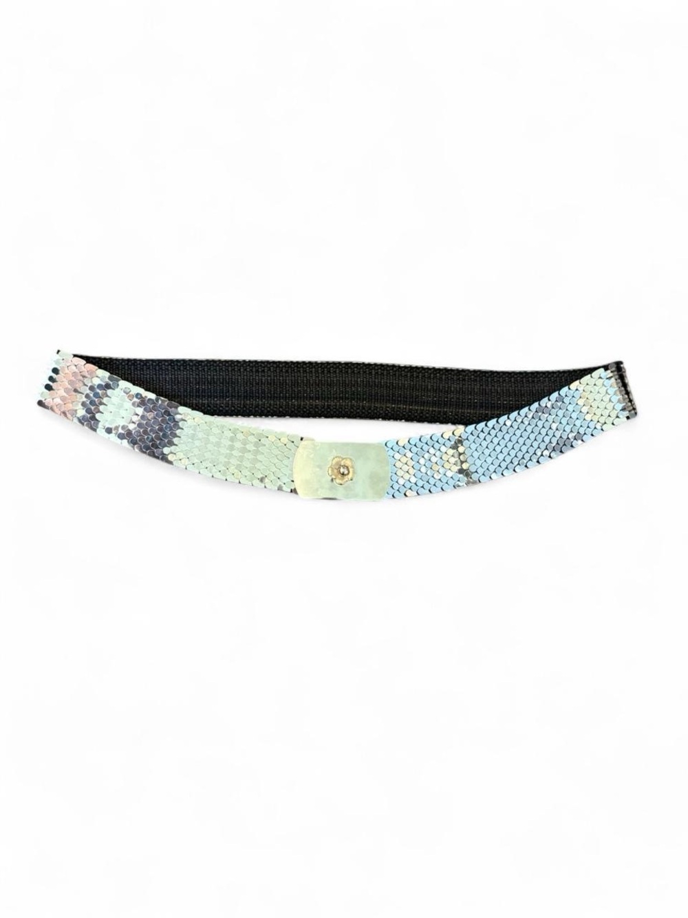 Sequin Accent Pastel Elastic Belt with Center Floral Detail